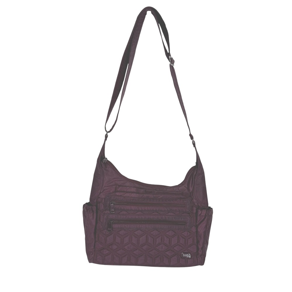 Lug Camper SE Crossbody Bag Plum Purple Quilted Geometric Pockets Travel Purse